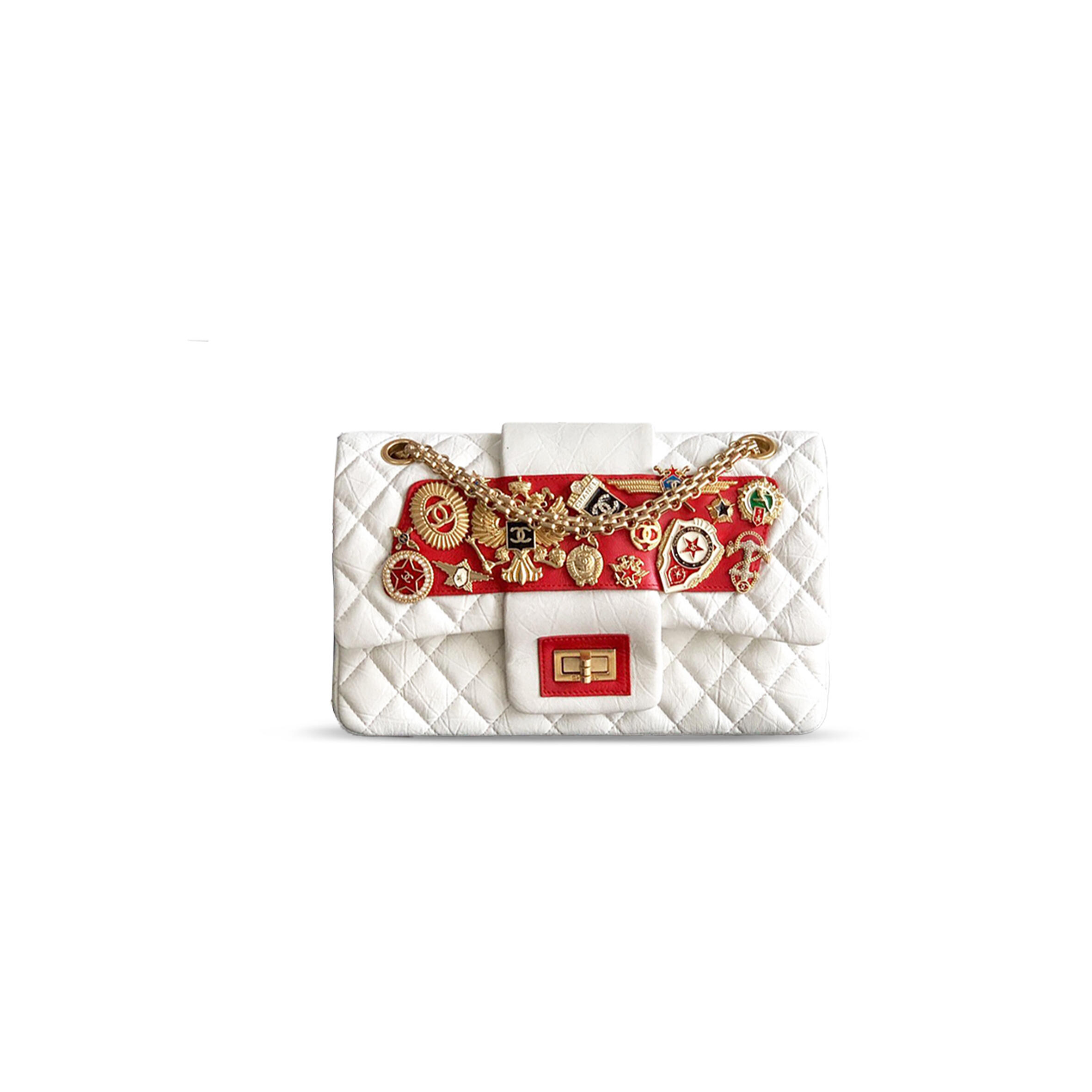 Ch*el white quilted romanov charms 2.55 double flap bag 365472 (25.5*16*7.5cm)